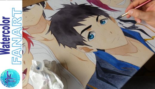 ***FANART Tuesday***…”Free!” Anime watercolor fanart painting on a huge canvas /w ARTEZA